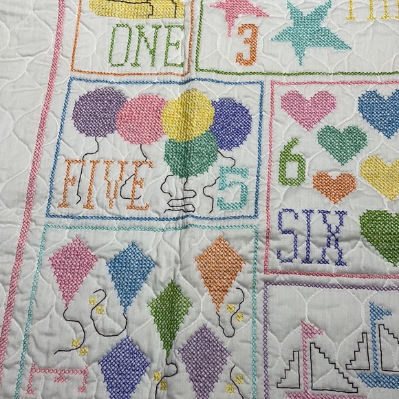 Vintage 1989 Baby Quilted Blanket and Bib in Orginal Marshall Fields Box! - Picture 7 of 12